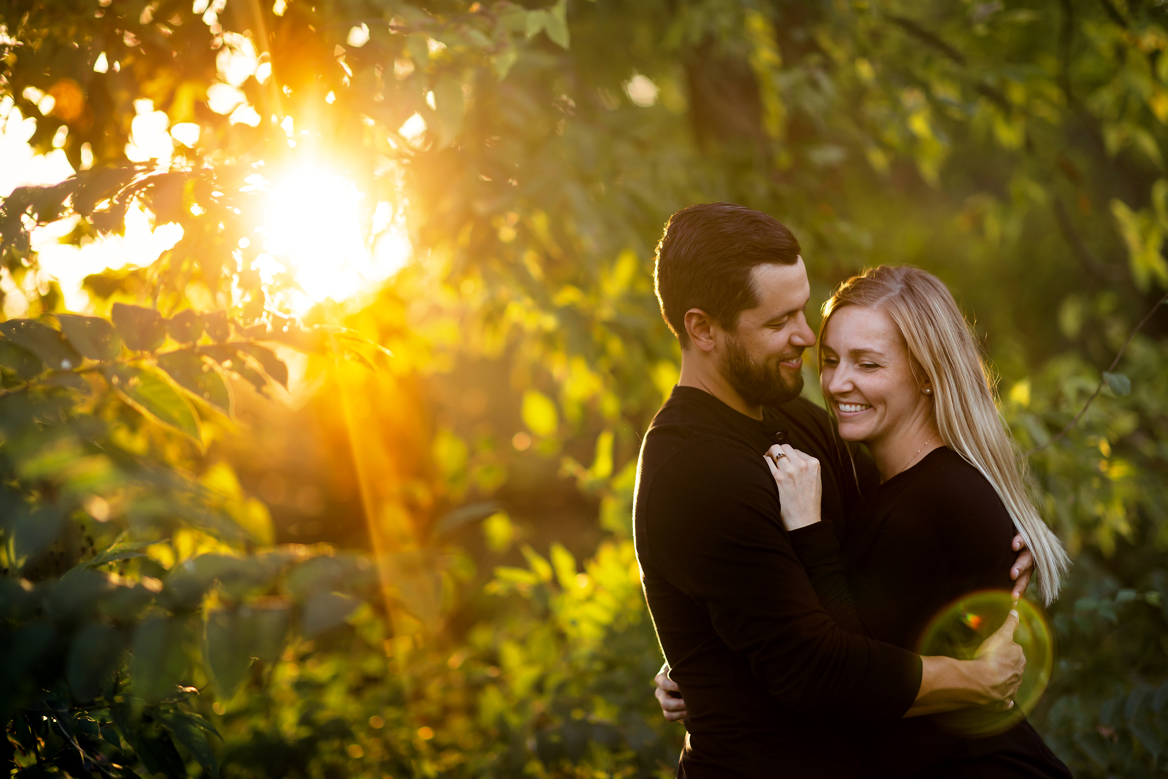 Couple poses for engagement photos at Lemont Heritage Quarries Recreation Area
