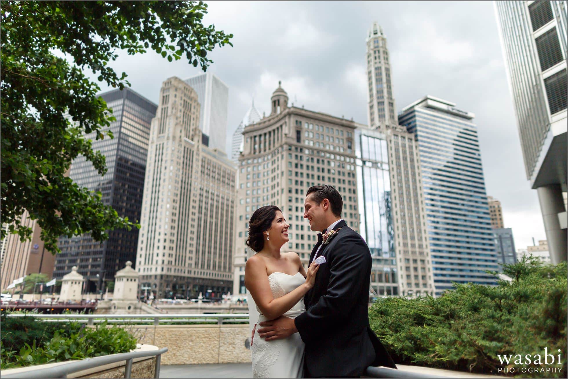 downtown chicago riverwalk wedding portraits