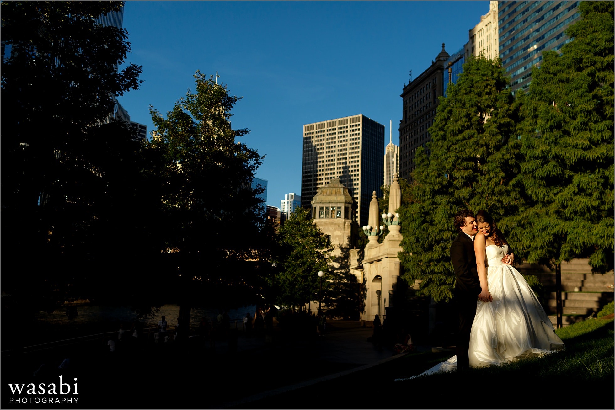 downtown chicago riverwalk wedding portraits