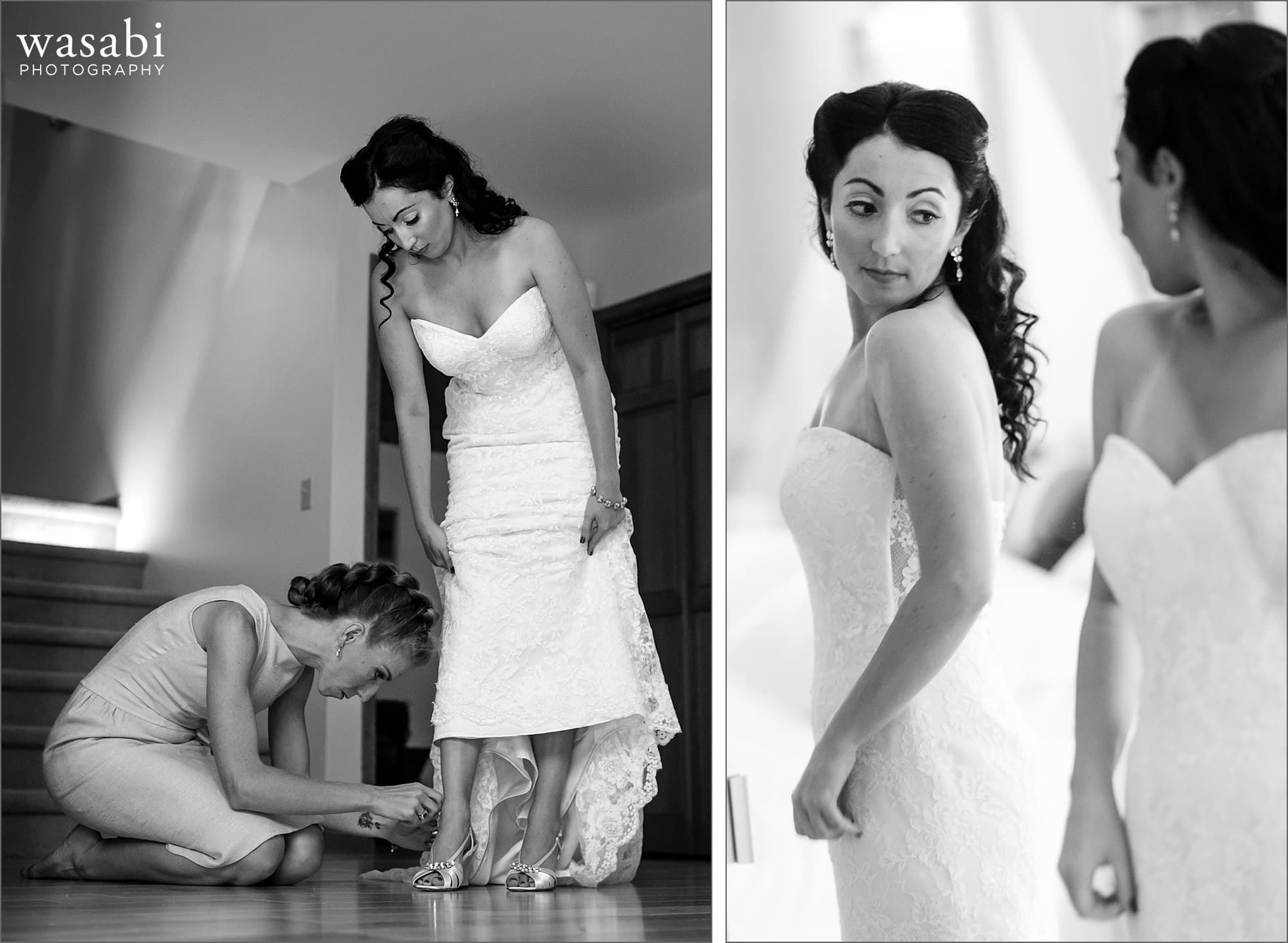 bride getting ready at home with family
