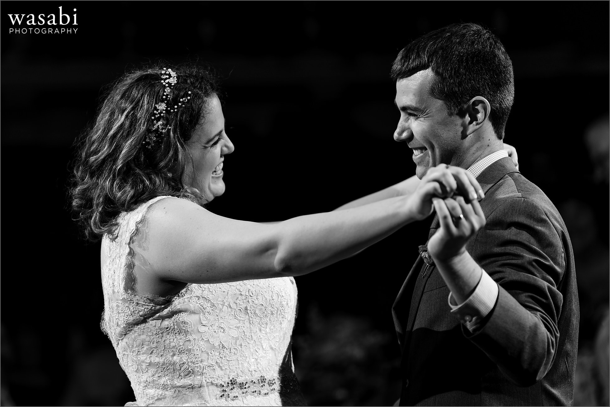 black and white first dance at Oakhurst Country Club wedding in Clarkston, Michigan