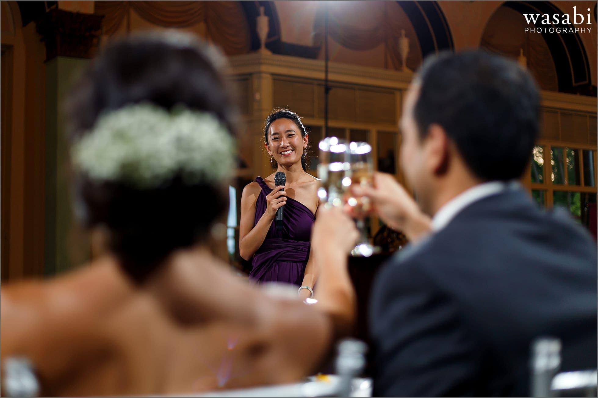maid of honor toast at South Shore Cultural Center wedding reception photos