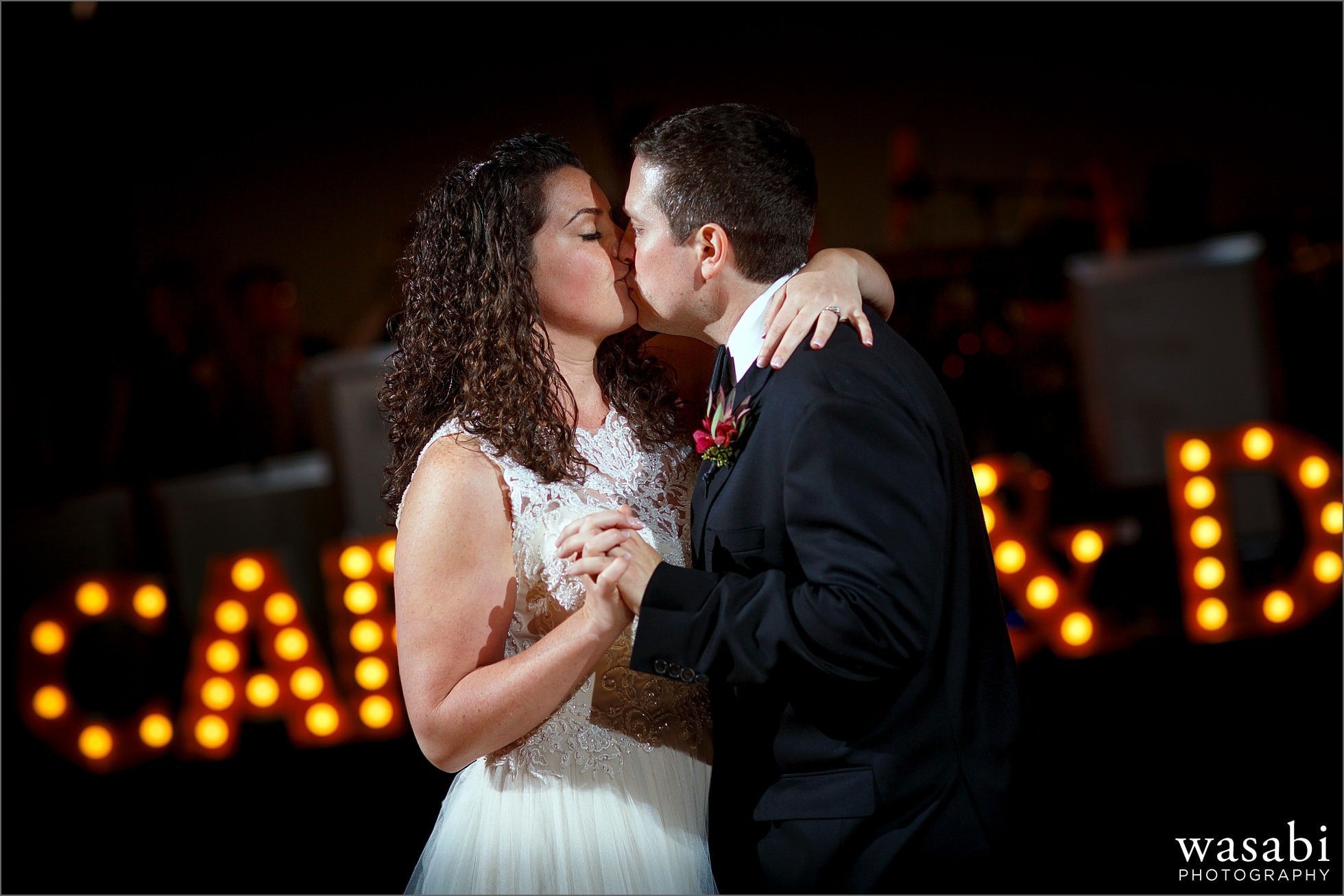 bride and groom first dance during Lombard Westin Hotel wedding reception