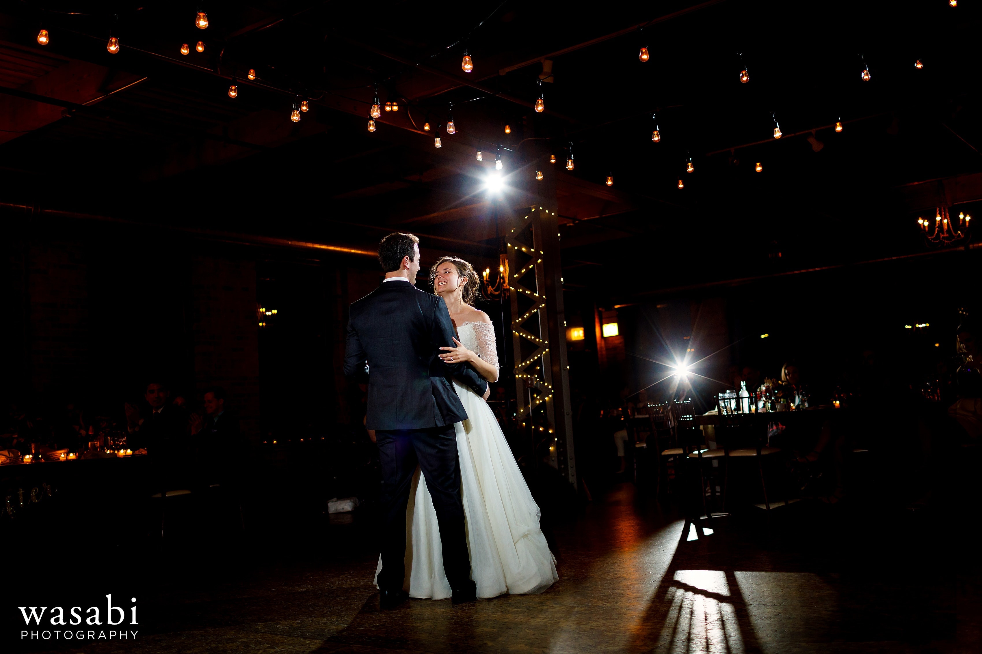 Zoe-&-Justin-share-a-first-dance-during-their-City-View-Loft-Wedding-in-Chicago-30