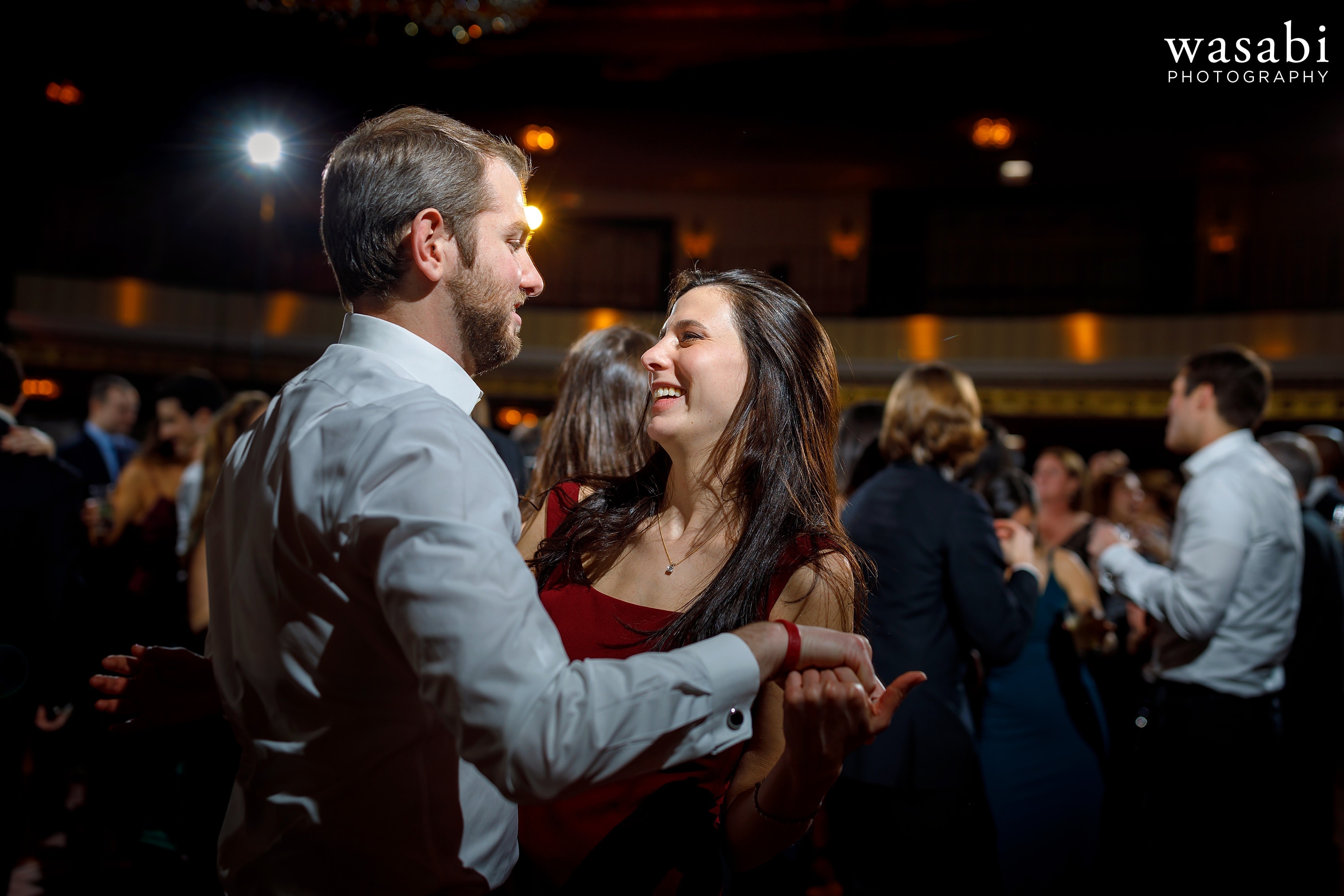 Guests dance during InterContinental Chicago Magnificent Mile Hotel wedding reception