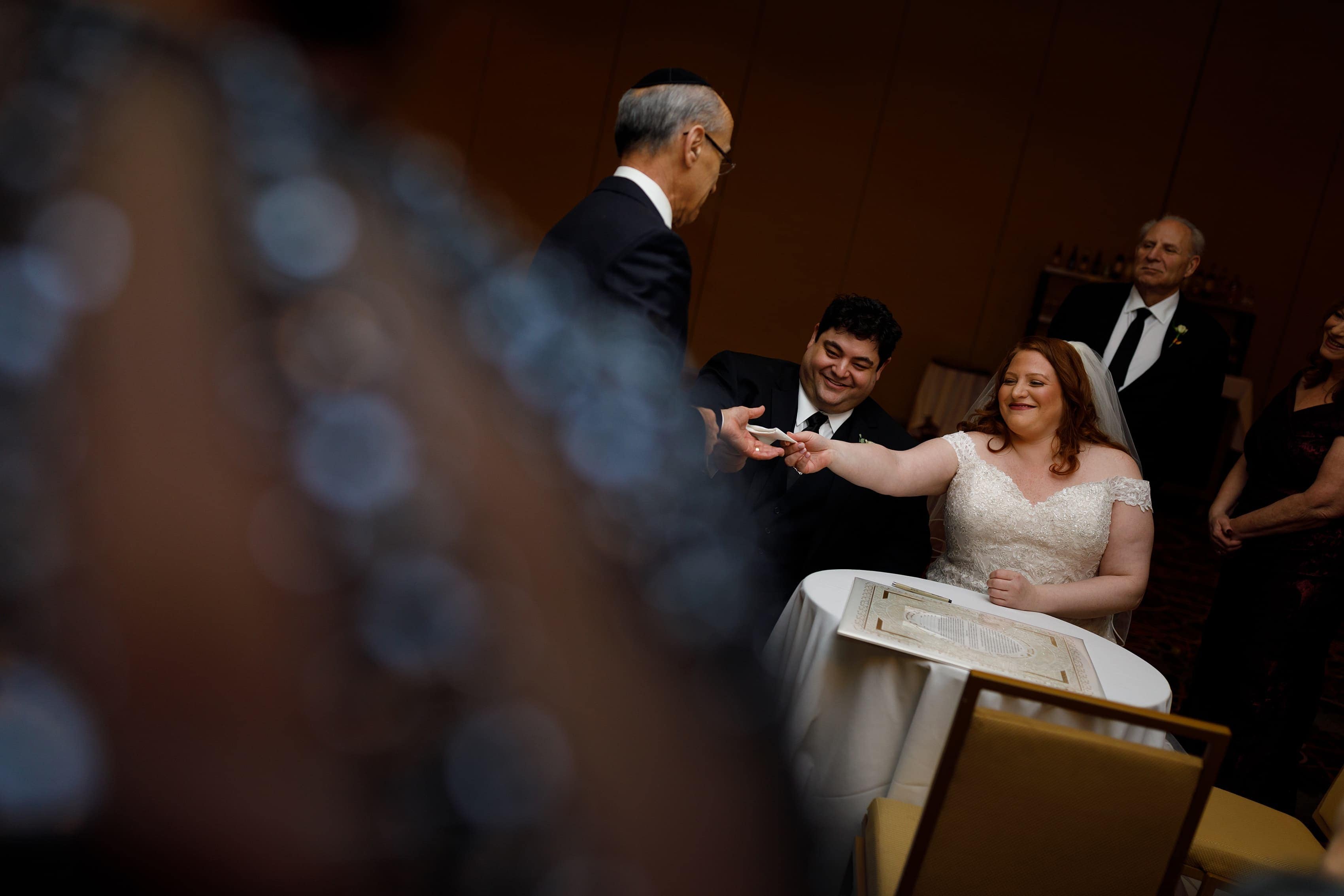 bride and groom at ketubah signing at Lincolnshire Marriott Resort