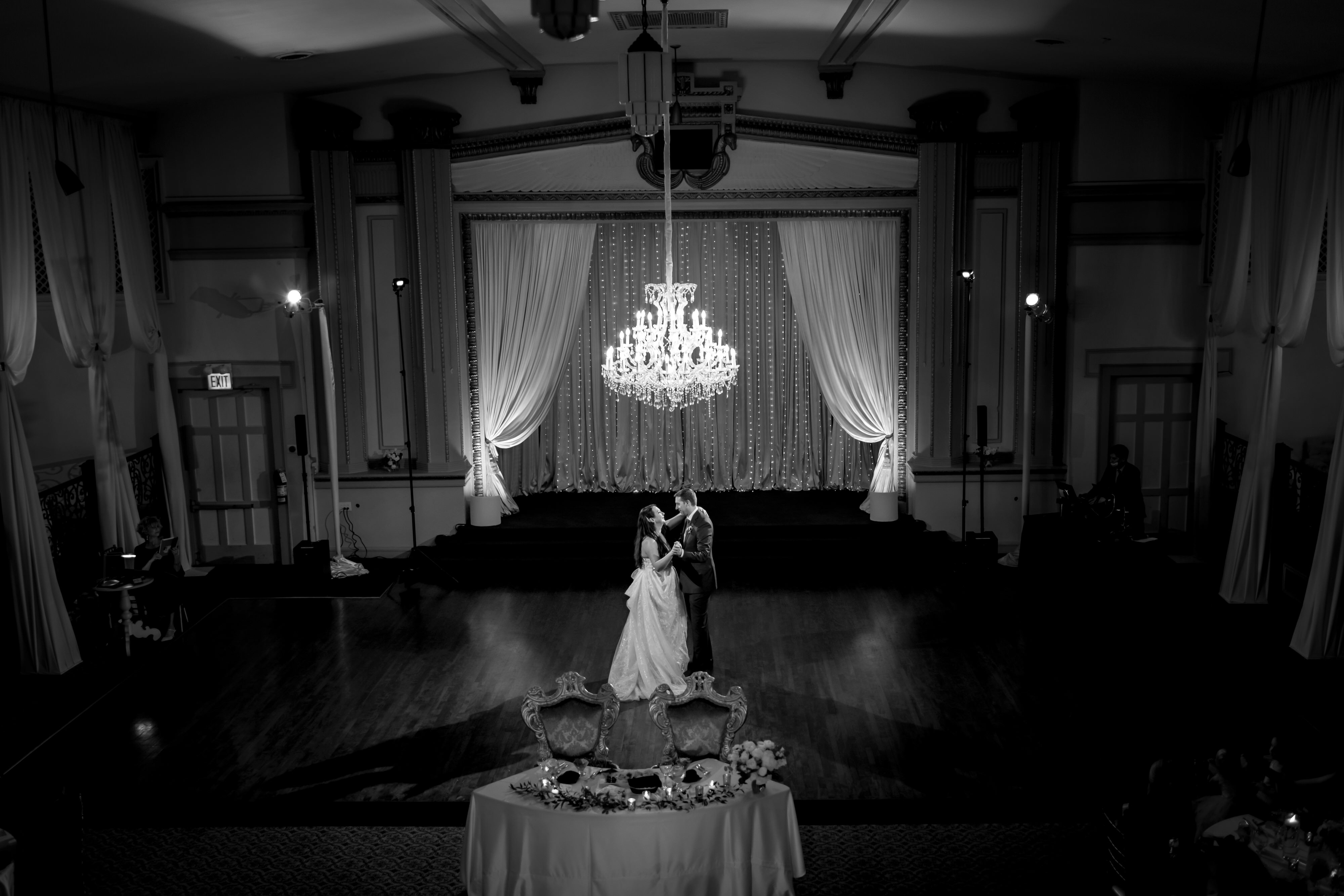 bride and groom first dance during wedding reception at Stan Mansion