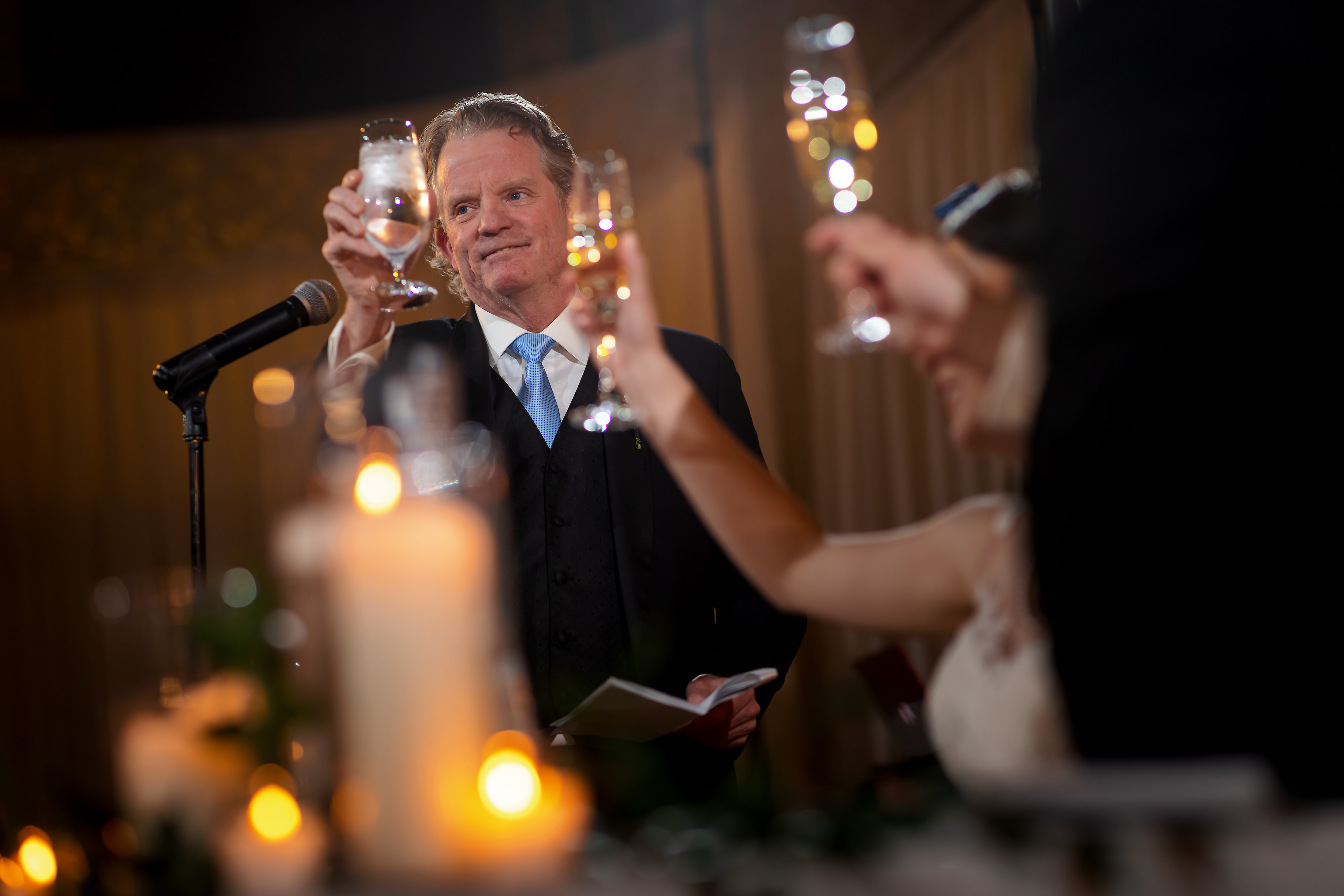 Father of the bride toast during wedding reception at the Rookery Building in Chicago