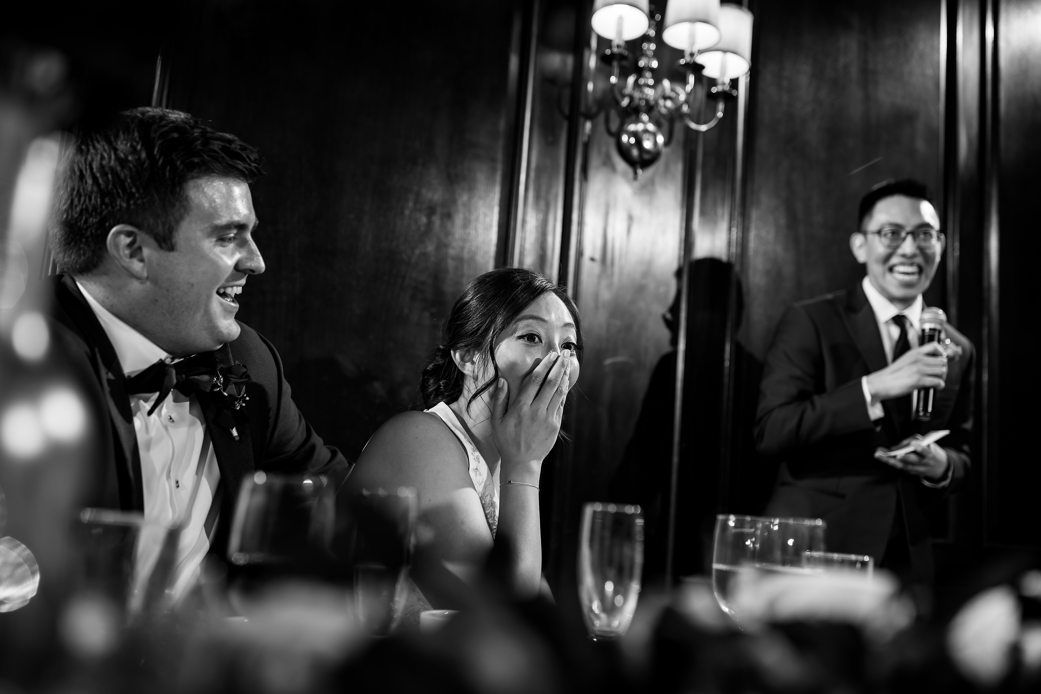 brother gives toast during wedding reception at Salvatore's