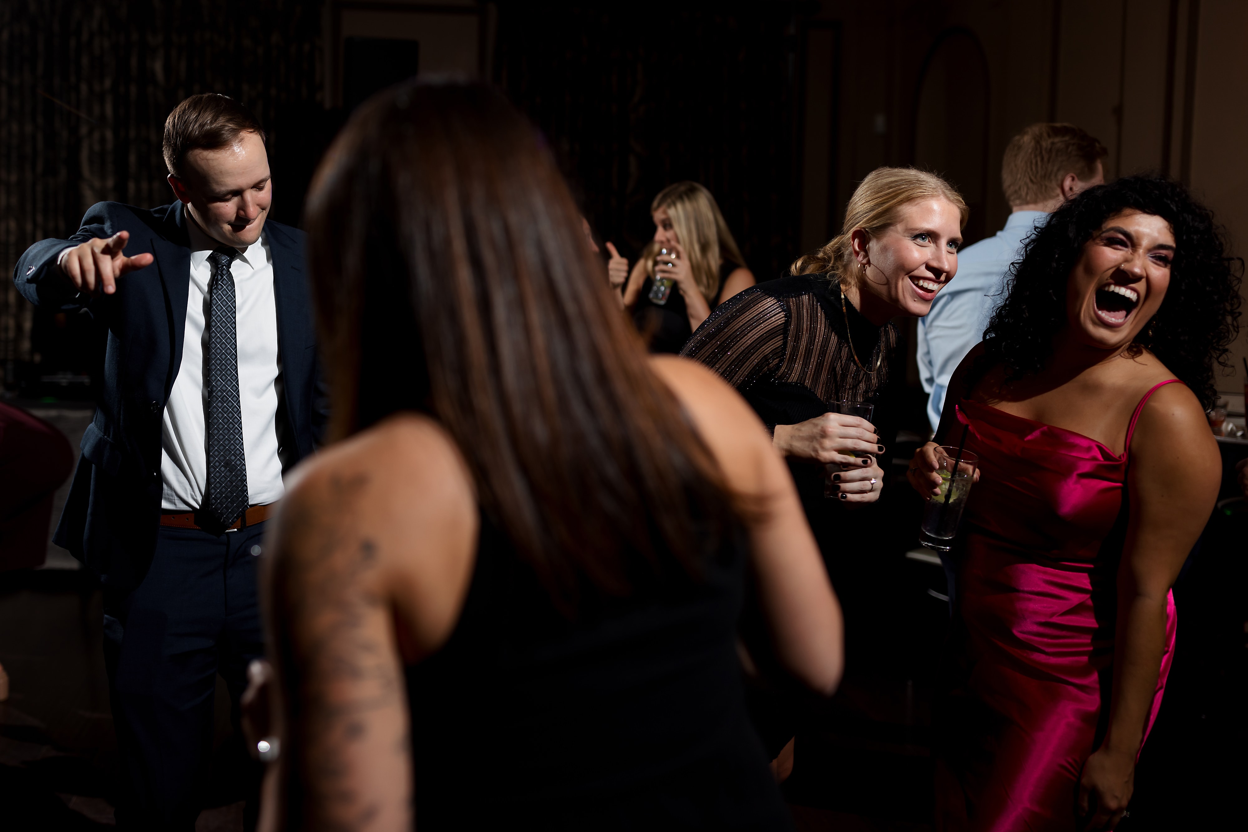 wedding guests dance during wedding reception at Salvatore's