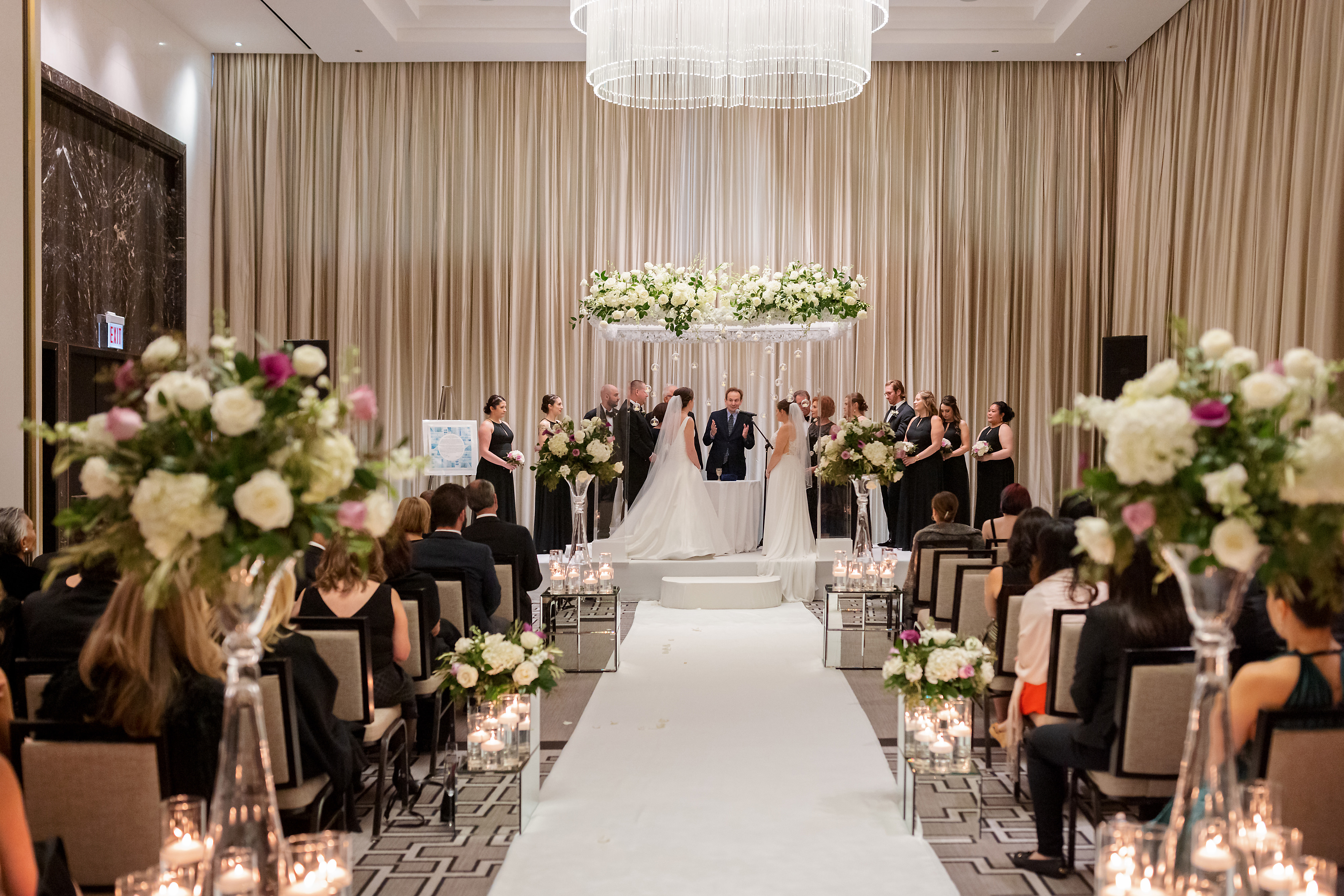 wide angle photos of wedding ceremony at The Langham Hotel in downtown Chicago
