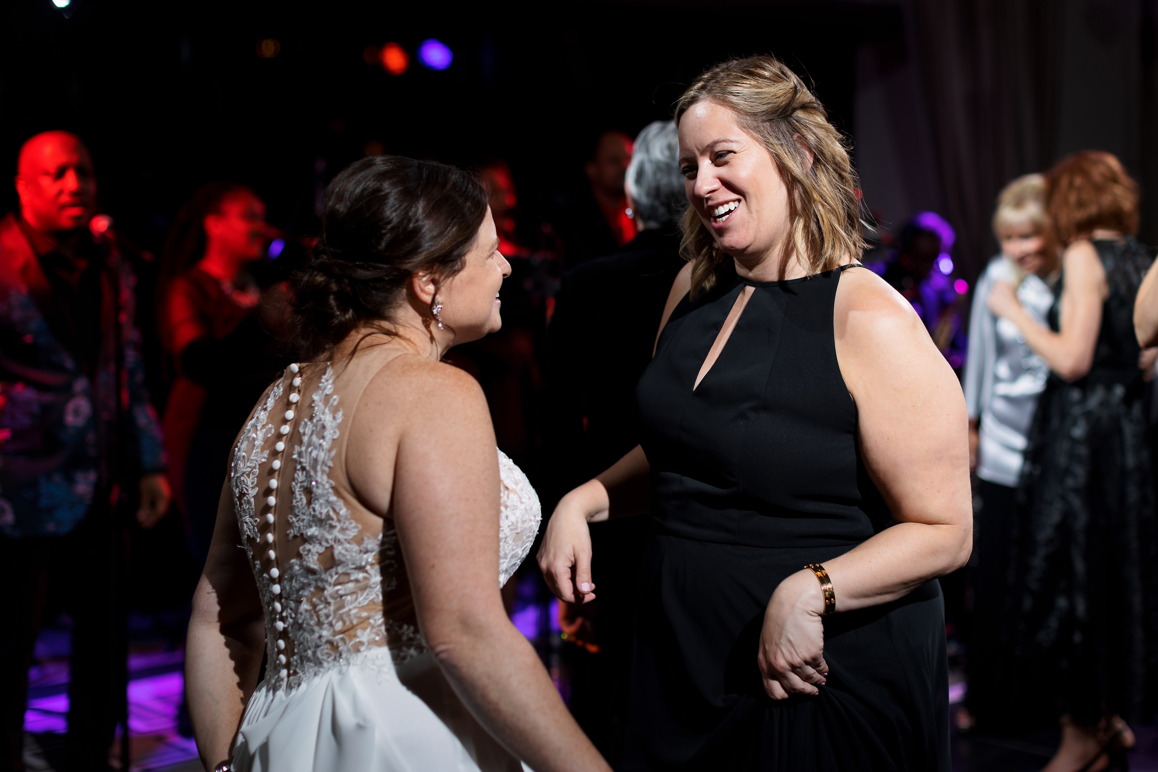 Wedding guests dance during wedding reception at The Langham Hotel in downtown Chicago