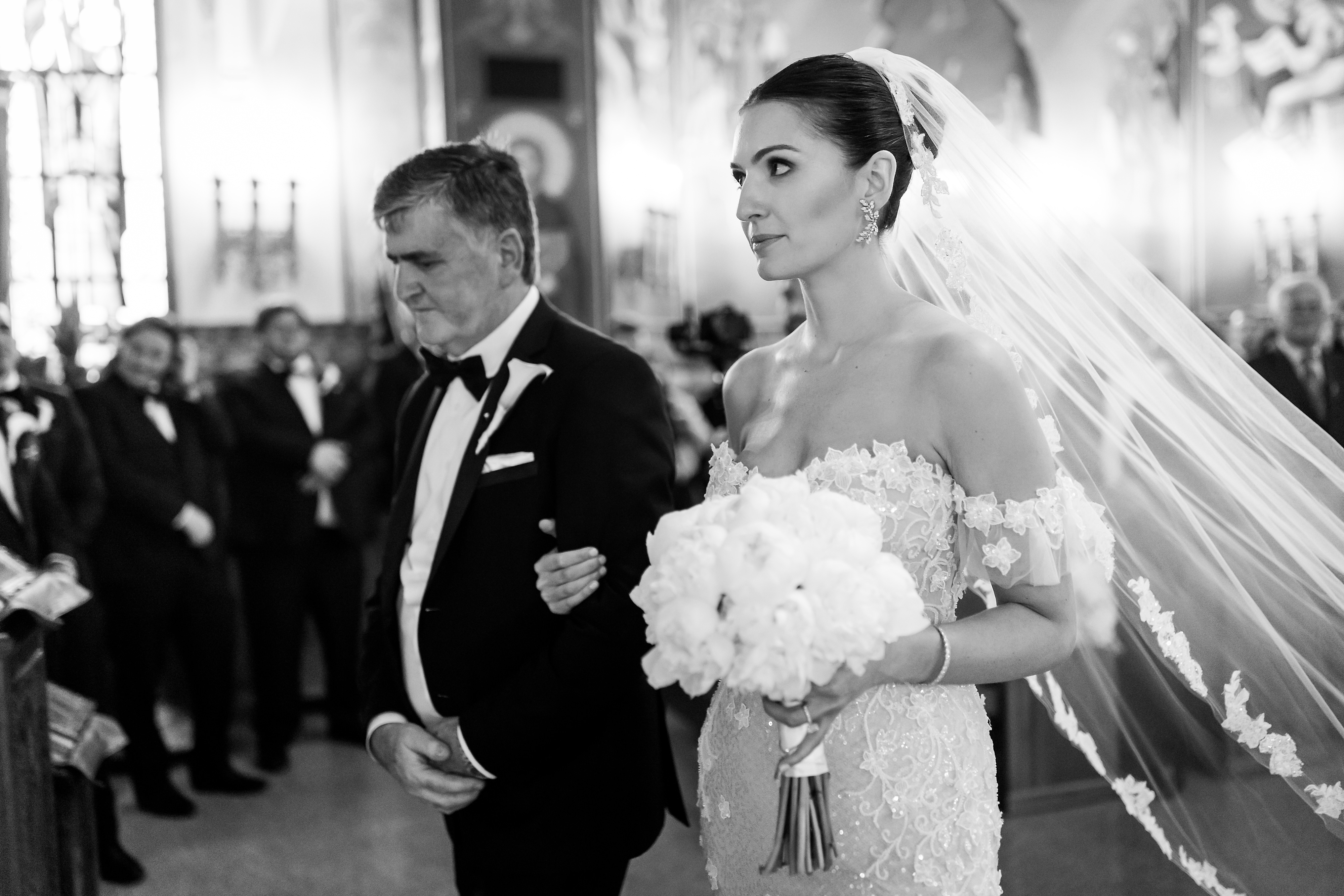 Bride and father walk down aisle during Wedding ceremony at George Serbian Orthodox Church