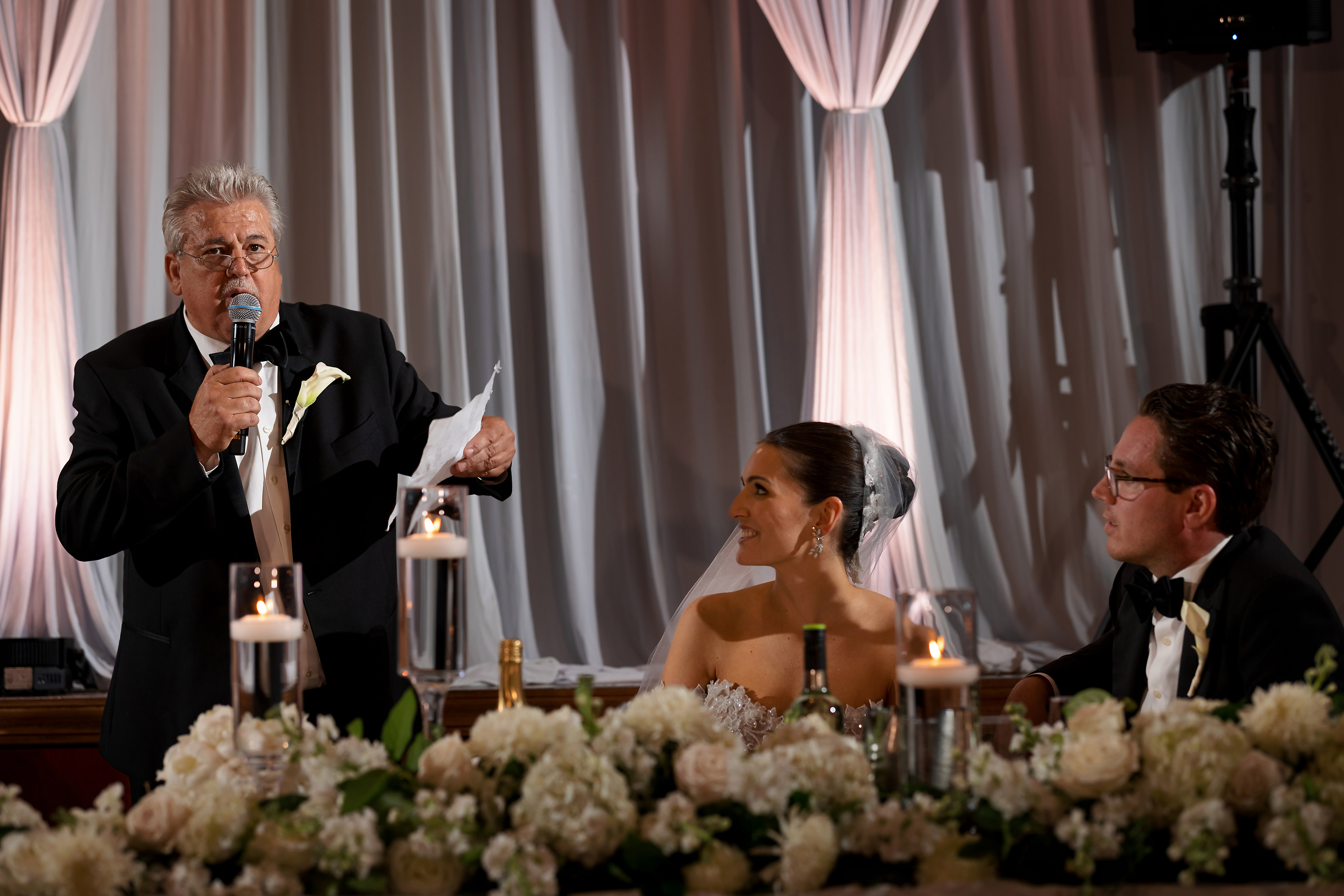 father of groom toast during wedding reception at Halls of St. George in Schererville, Indiana