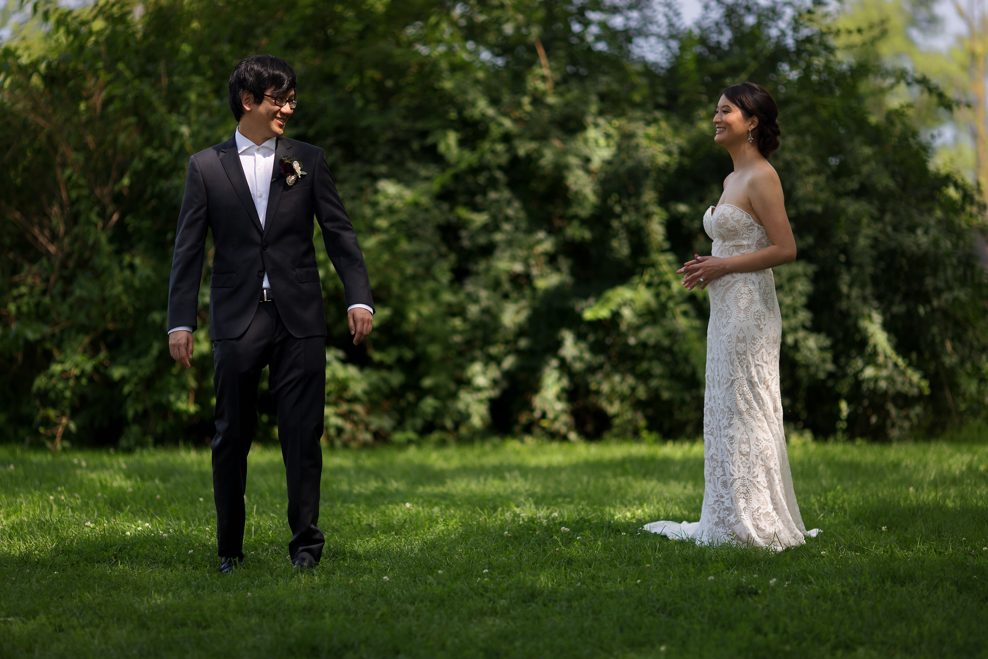 First look between bride and groom at Olive Park in Chicago