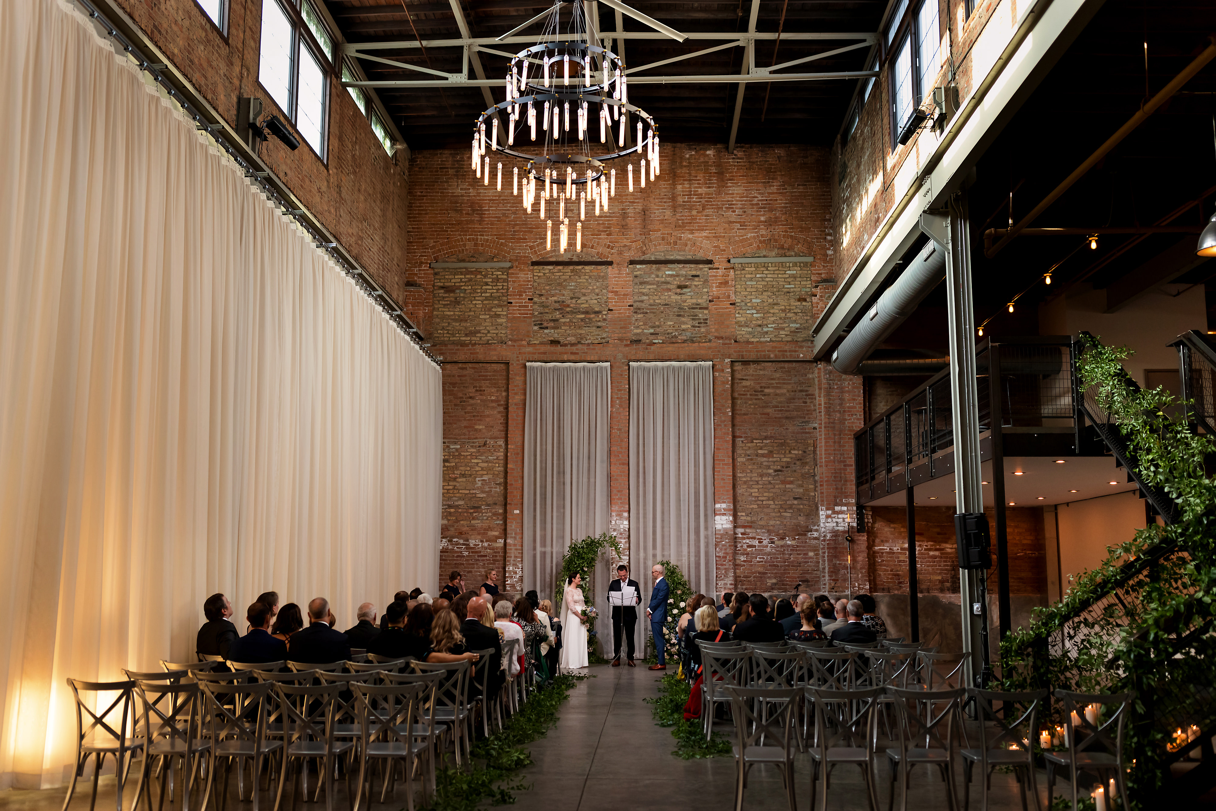 Wide angle view of wedding ceremony at The Fairlie on Chicago