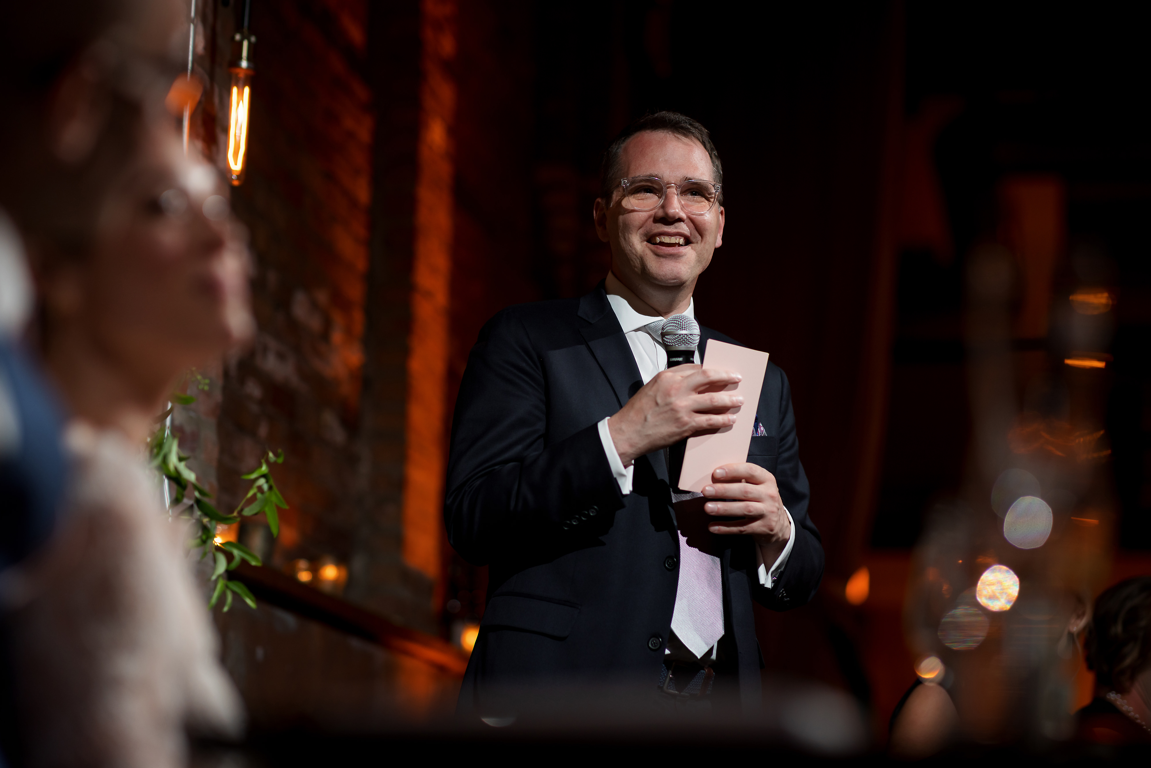 Groomsman gives toast during wedding reception at The Fairlie