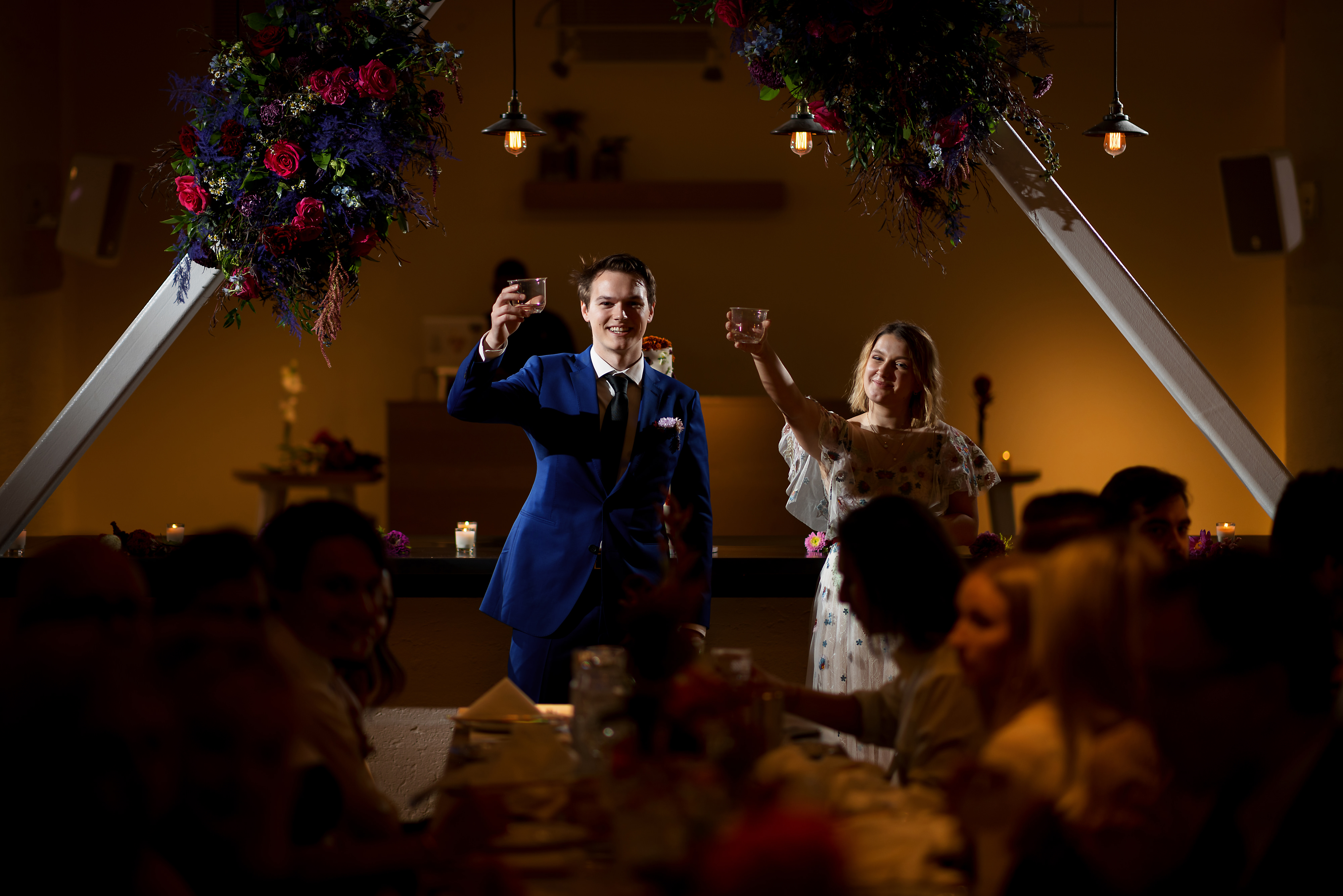 bride and groom thank you toast during wedding reception at Greenhouse Loft in Chicago