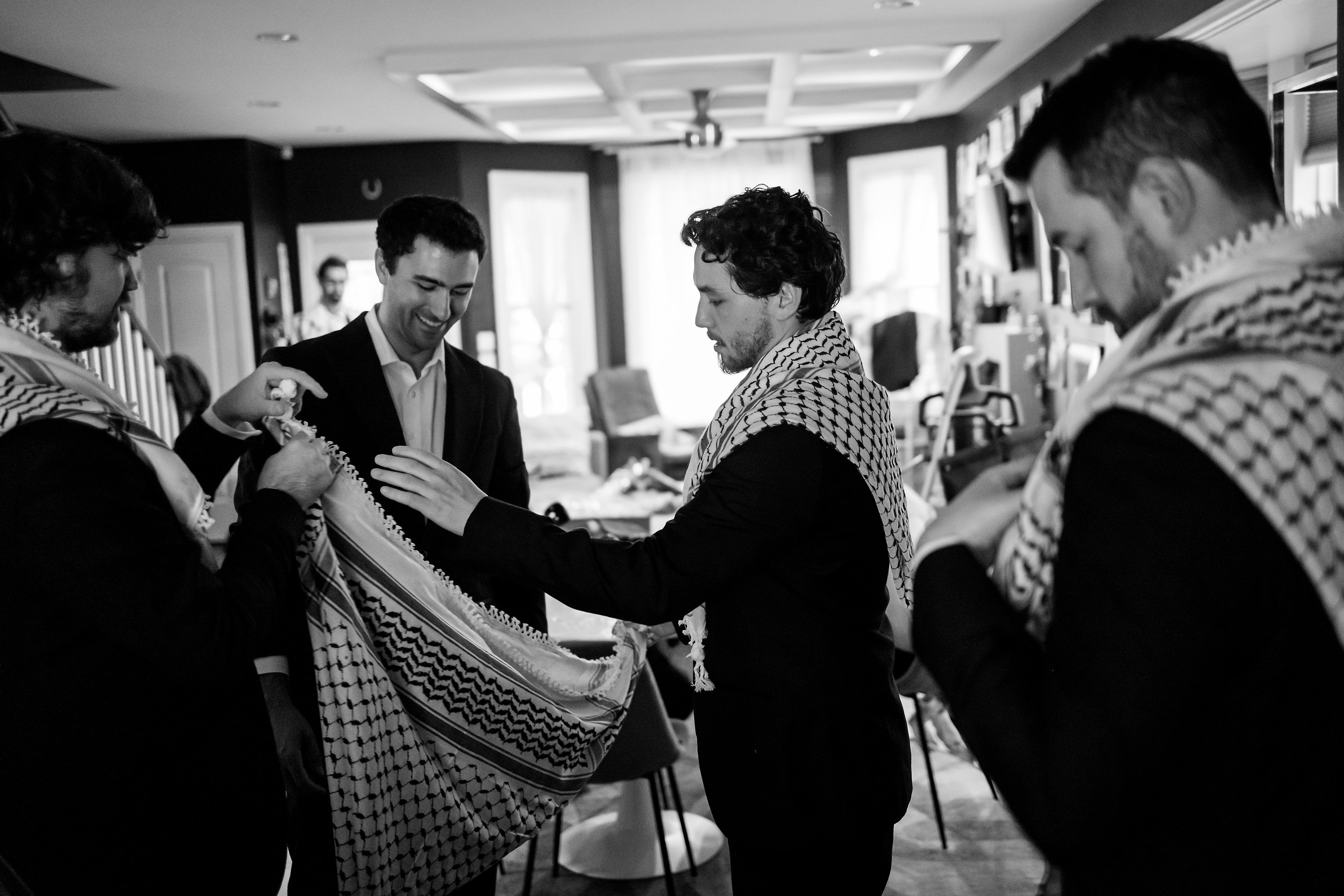 Groom gets ready for Palestinian wedding at home