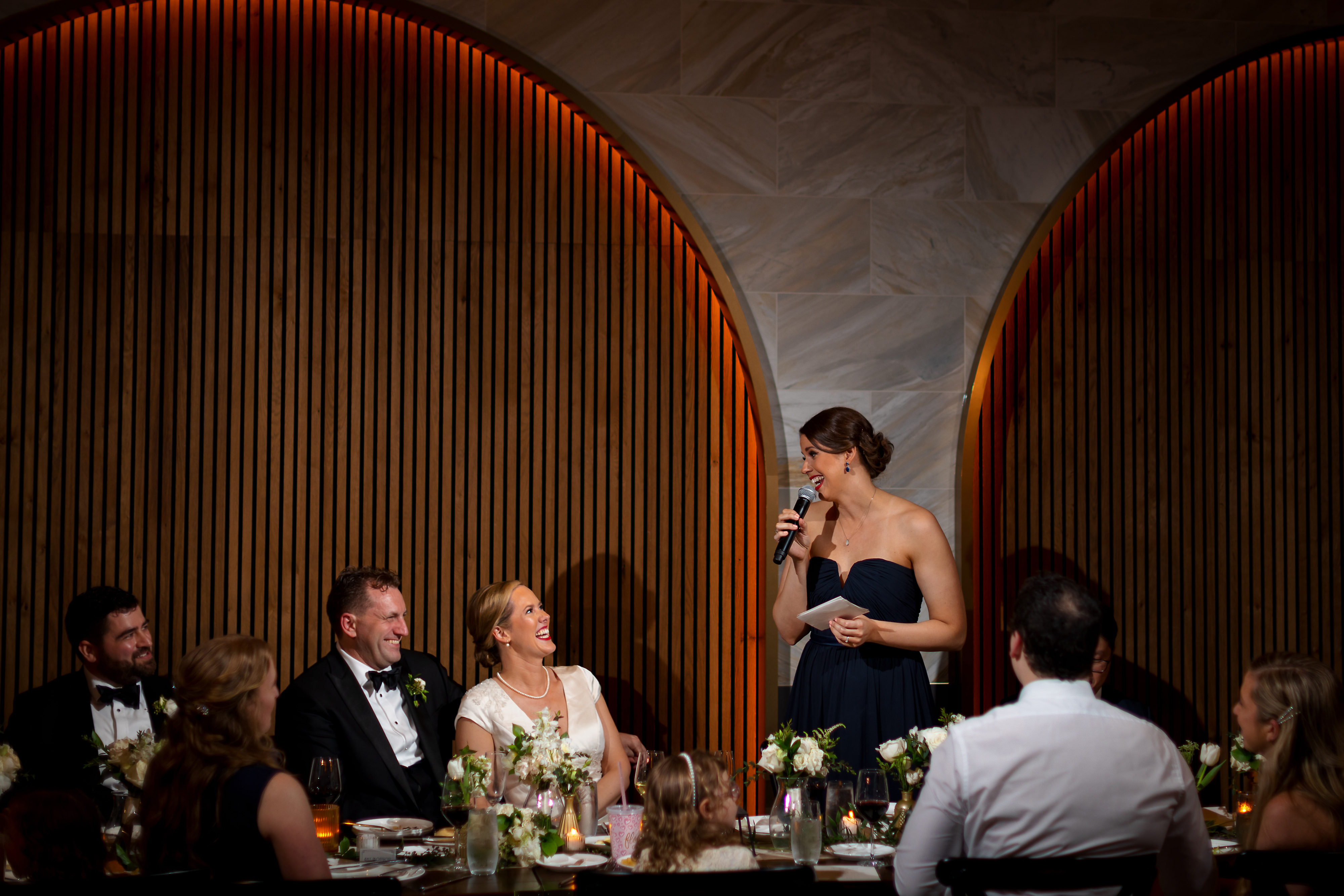 Maid of honor toast during wedding reception at Chicago Winery