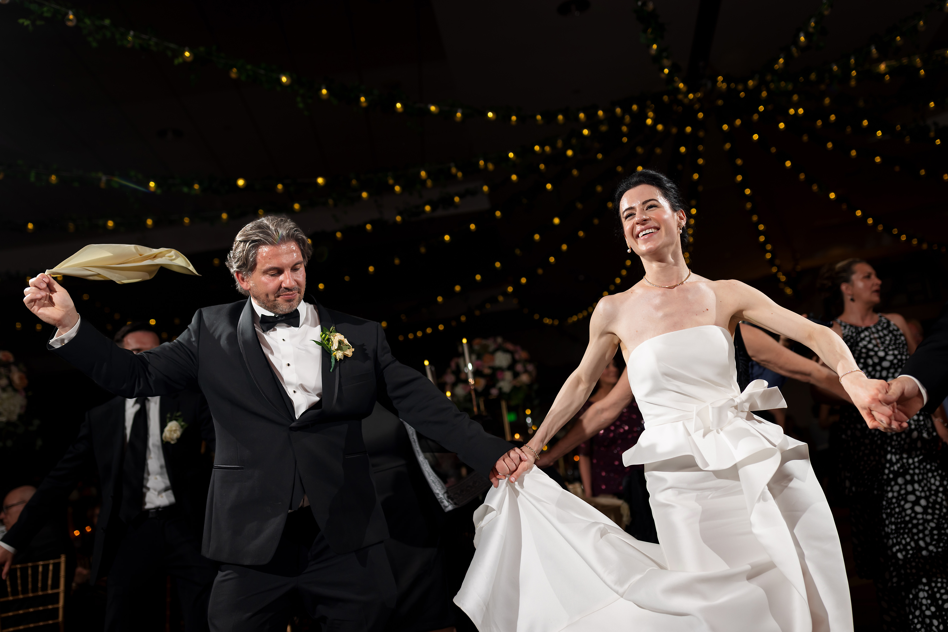 Bride and groom dance during reception at Halls of St. George