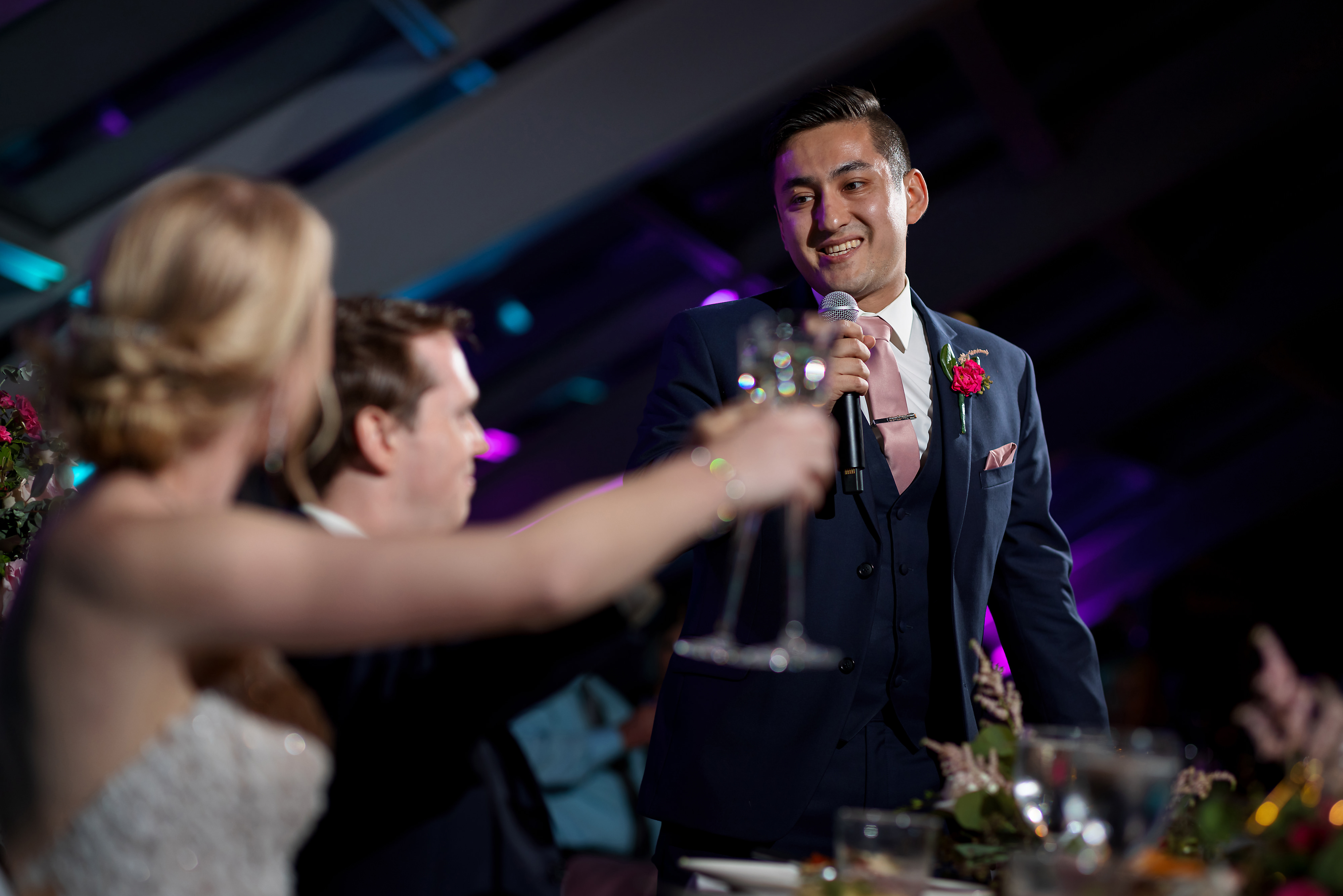 best man toast during wedding reception at Adler Planetarium in Chicago