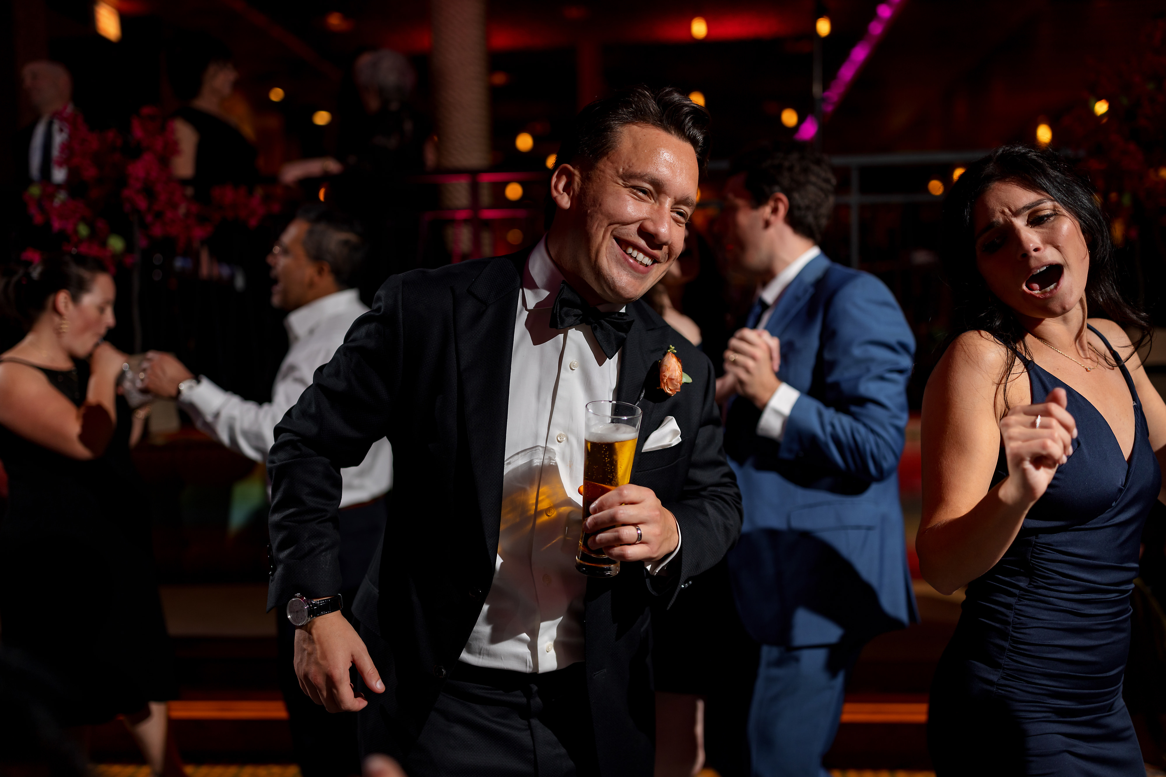 guests dance during wedding reception at Tabu Restaurant in Chicago's West Loop