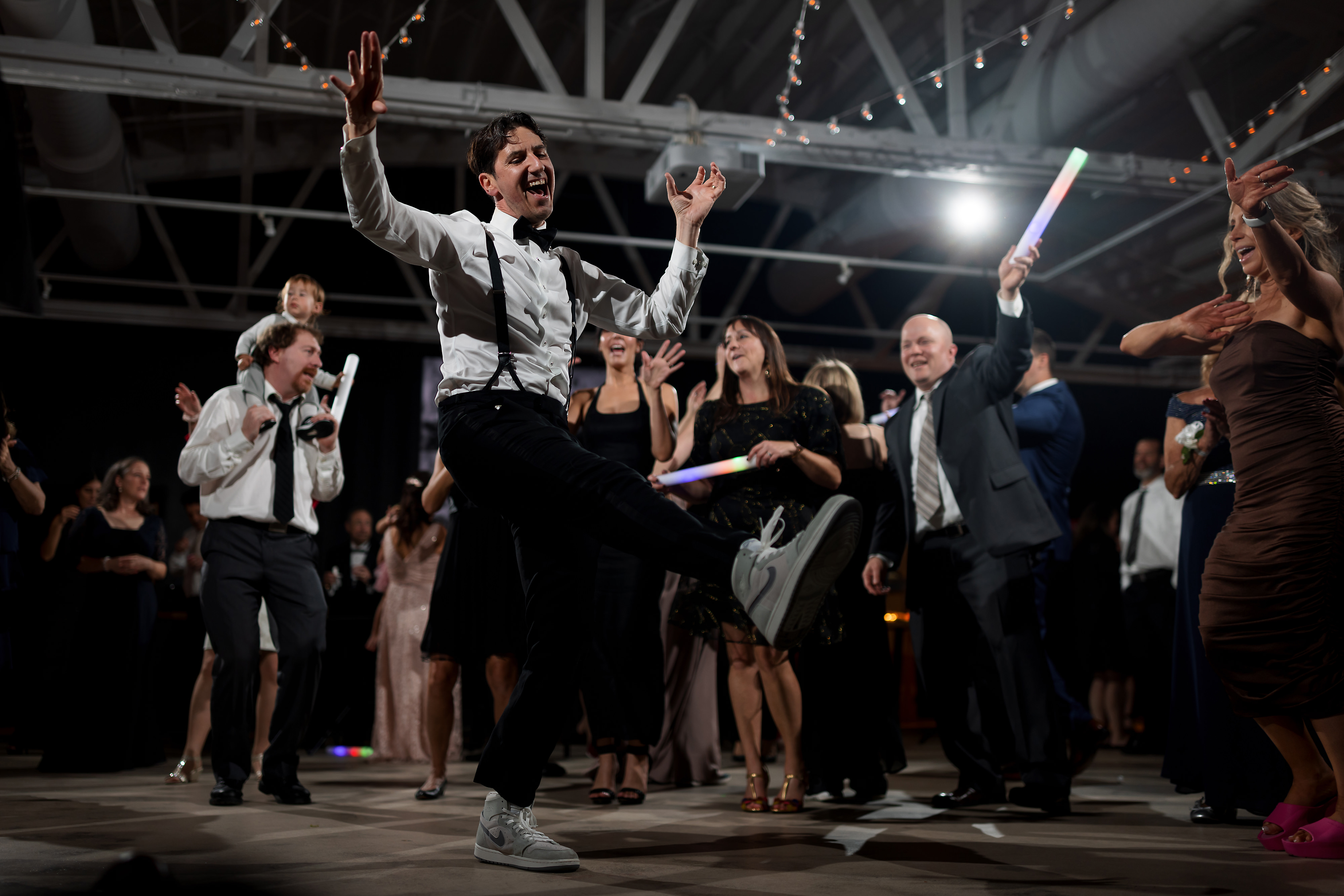 Wedding guests dance during wedding reception at Sarabande in Chicago